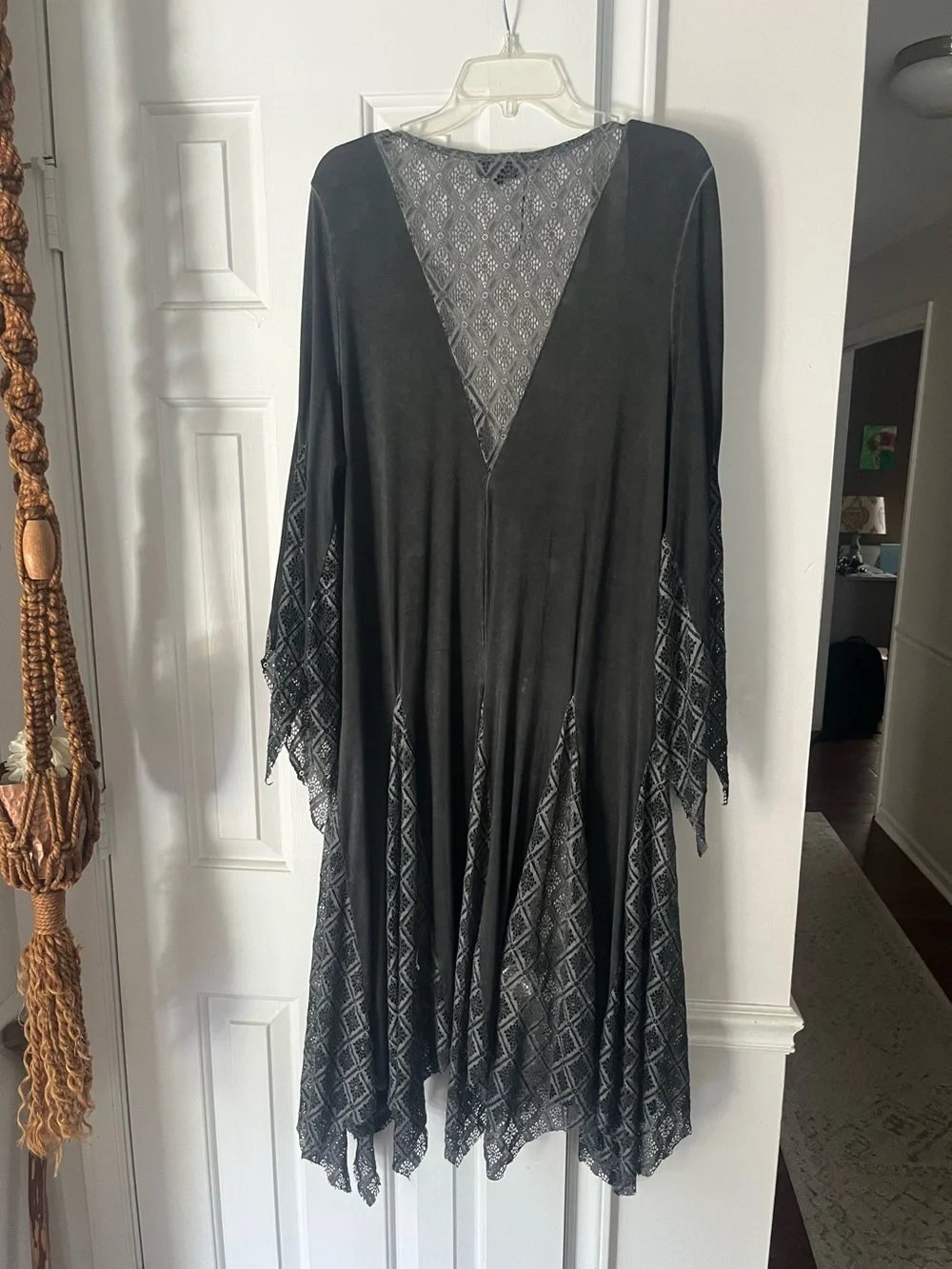 POL Distressed Black Long Open Cardigan | Boho Whimsy Goth | Lightweight Duster